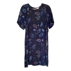 See by Chloe Dark Navy Blue Paisley Print Shift Dress Size IT 40 US 4 Small S